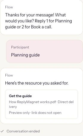ReplyMagnet logic Preview of the unsaved demonstration conversation.