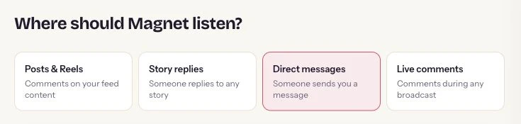 Direct messages selected among the real ReplyMagnet campaign source controls